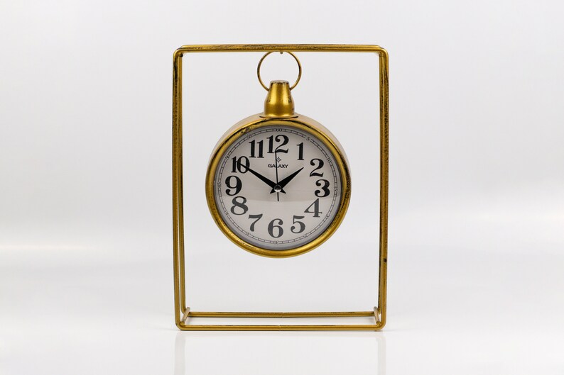 Gold Desk Clock, Table Clock, Classic Small Round Clock With