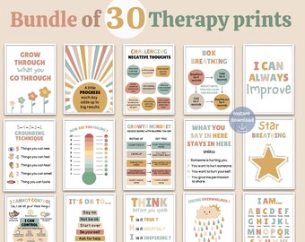 30 Therapy Office Decor Bundle counselor quote social worker decorations school door mental health therapist poster psychology wall art sign