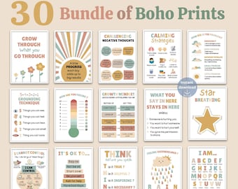 30 Calming Corner Classroom Boho Calm Down Printable Decor Wall Art Social Emotional Self Regulation Poster Sign Feelings Chart Bundle Print