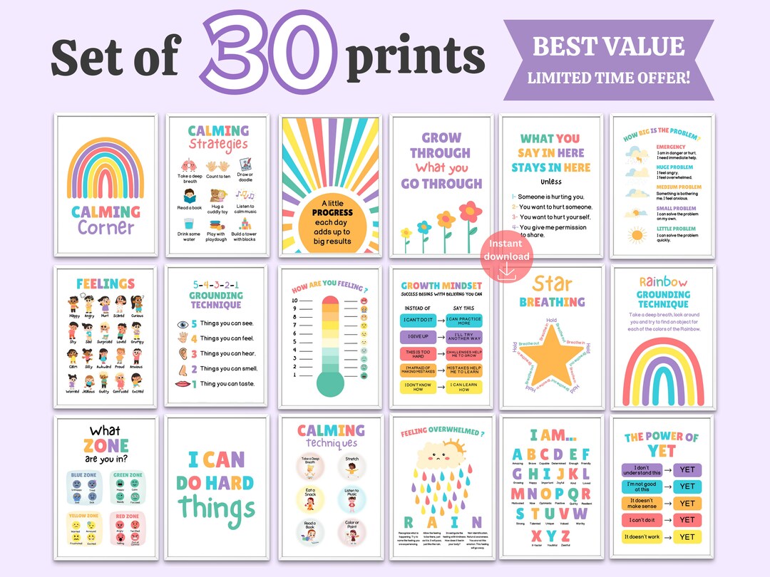 30 Calm Down Corner Posters Kit, Calming Decor for Counselor Office ...