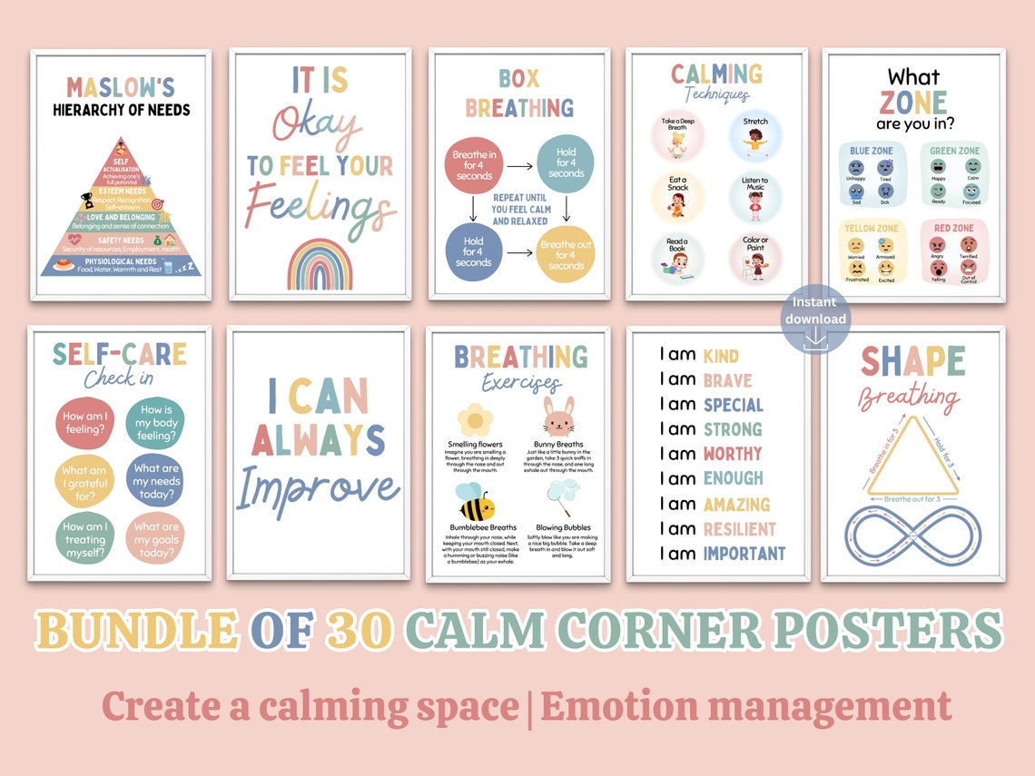30 Printable Calm Corner Posters: Kids' Posters & Calm Down Sign ...
