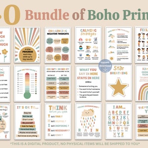 Boho Calm Corner Decor: 40 Calm Down Posters for Kids & Counselors, Calming corner posters, calm down corner poster printable