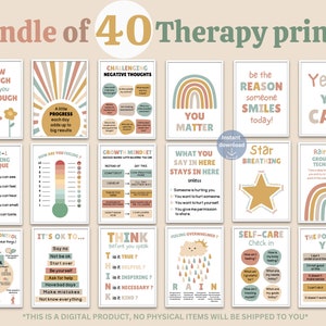 40 Therapy Office Decor Bundle counselor quote social worker decorations school door mental health therapist poster psychology wall art sign