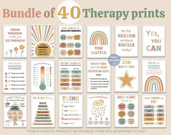 40 Therapy Office Decor Bundle counselor quote social worker decorations school door mental health therapist poster psychology wall art sign