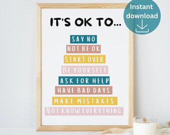 It's Okay To Not Be Okay Poster, Motivational Kids Art, Classroom Posters Quotes, Educational Wall Art, Be Yourself, Playroom Wall Art Decor - UK