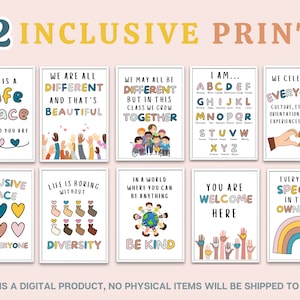 12 Inclusion posters, Inclusive classroom decor poster, Safe space sign, Diversity and equality poster, Counselor office decor