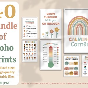 40 calming corner posters, calm down corner poster printable, calm classroom, boho counselor decor, calm corner sign
