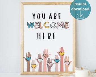 You are welcome here sign Safe space Diversity sign School Counselor Office Decor Inclusive Wall Art Inclusion poster Inclusive sign