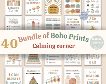 40 boho calming corner posters printable, Calm corner sign, Calming posters, Calm down corner, Kids calming printable posters for classroom