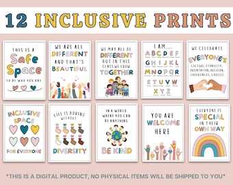 12 Inclusion posters, Inclusive classroom decor poster, Safe space sign, Diversity and equality poster, Counselor office decor, ur project