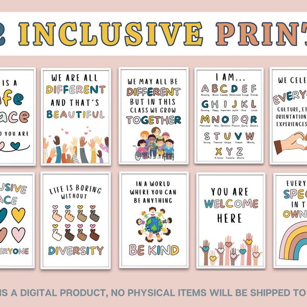 12 Inclusion posters, Inclusive classroom decor poster, Safe space sign, Diversity and equality poster, Counselor office decor, ur project