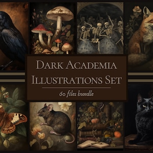 Dark Academia illustrations set - moody fall images files - antique - autumn - Instant download - PNG - PDF
