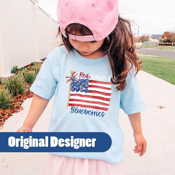Maglietta per bambini rossa, bianca e mirtilli / Budget mirtilli / Ispirata a Charlie Kirk / USA