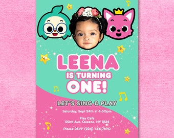 Pinkfong en Hogi verjaardagsuitnodiging voor meisje of jongen, Wonderstar, alleen digitaal