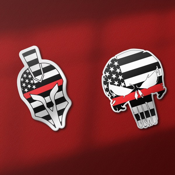 American Flag Spartan and Punisher Skull Thin Red Line Stickers