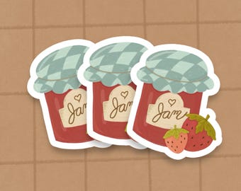 Strawberry Jam Jar | Vinyl Sticker | Cute Kawaii Adorable | 2 Inch Sticker | Scratch and Weatherproof | Cottagecore | Retro | Vintage