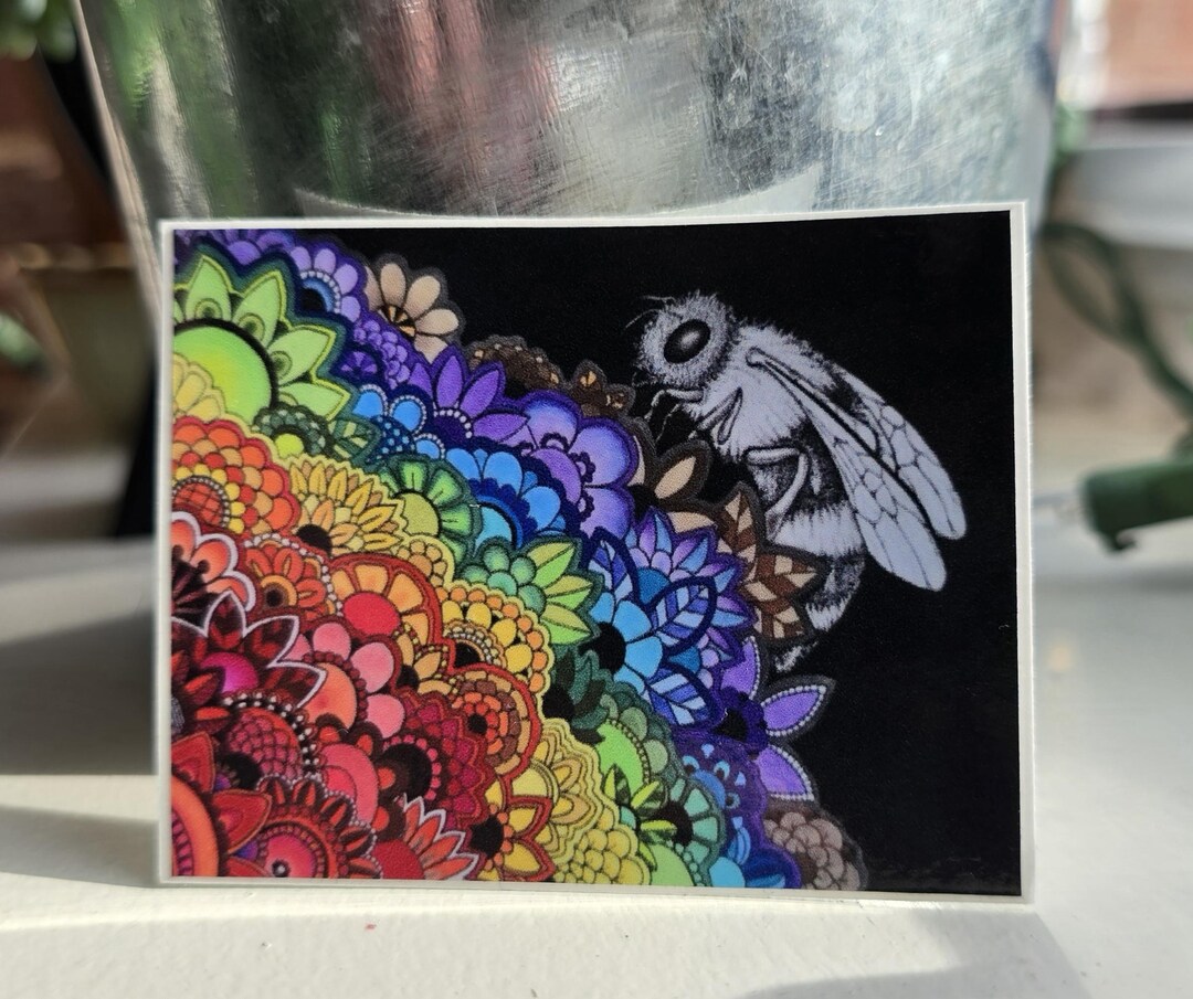 Rainbow Bee Sticker/save the Bees Art/unique Floral Insect Drawing ...