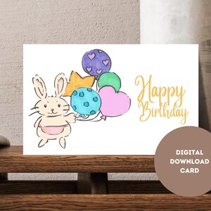 Birthday Card, Printable Card, Digital download card, Print at home card, 5 x 7 card, Instant download card, Bunny card, Digital Card
