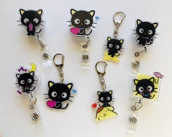 Chocolat Black Cat keychains || Retractable badge reel || ID holder || key card