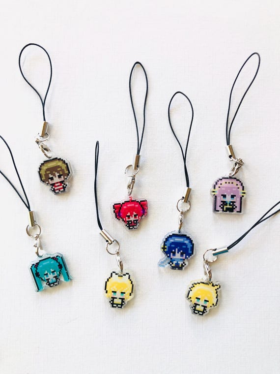 Vocaloid Pixel Miku Katio Rin Luka Len Meiko Phone Charm Keyring bagcharm