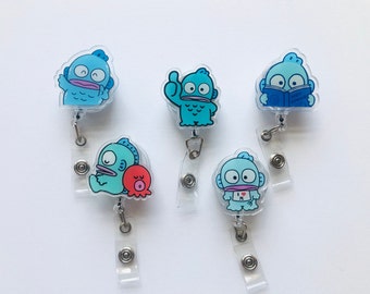 Hangyodon Retractable badge reel || ID holder || key card blue Fish Kawaii