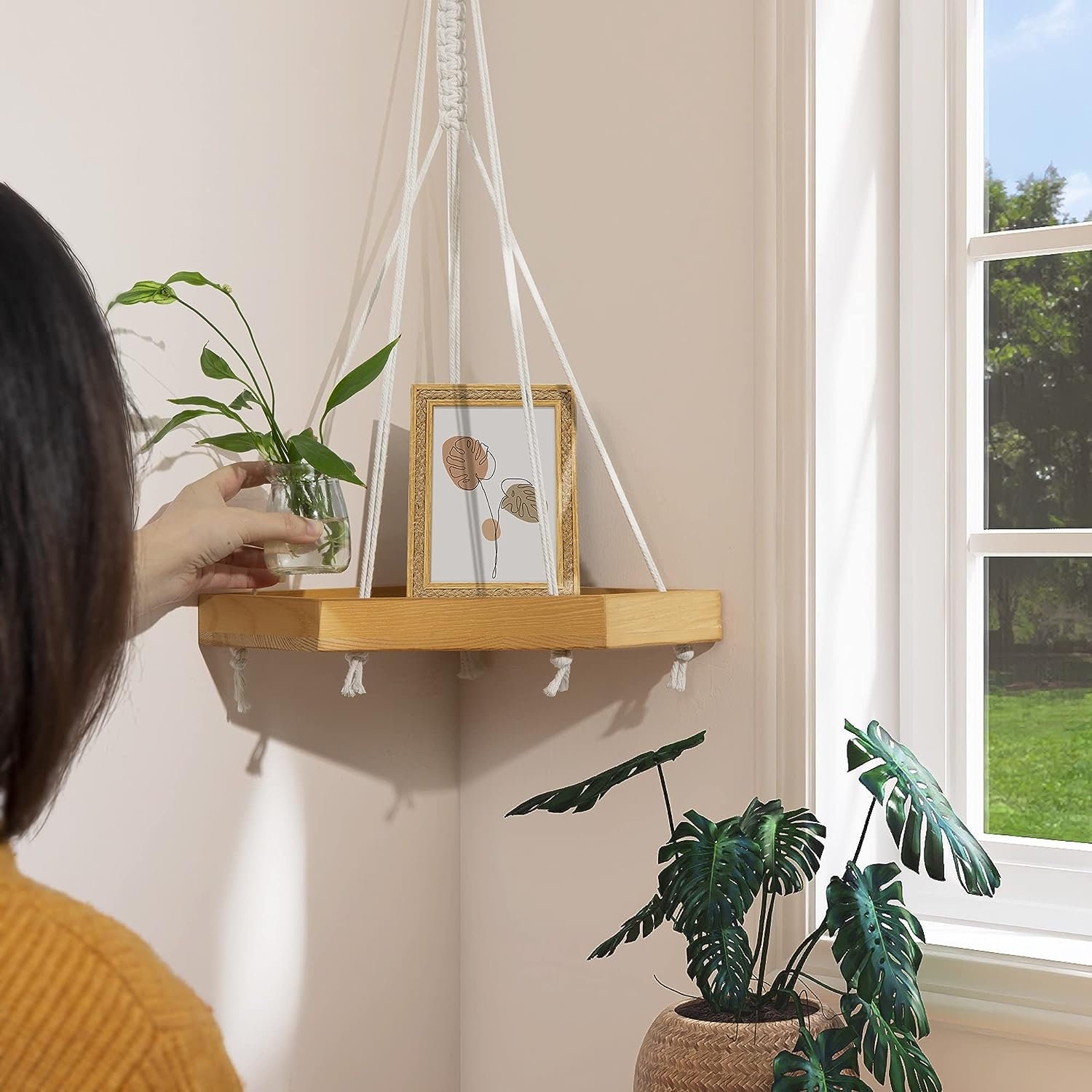 Hanging Corner Shelves Rustic Boho Wall Shelves Corner Shelf Etsy