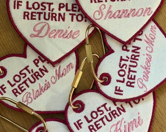 Personalized Heart Bag Charm | Embroidered Name Travel Tag - If Lost Return To