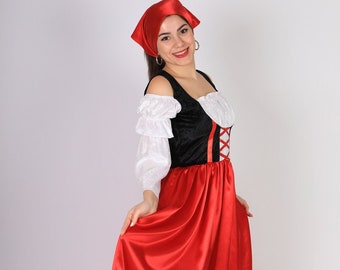 Long German Women's Dress in Red Color, Festival Women's Dress, Traditional German Festival Dress, Adult Women's Costume, Oktoberfest Dress