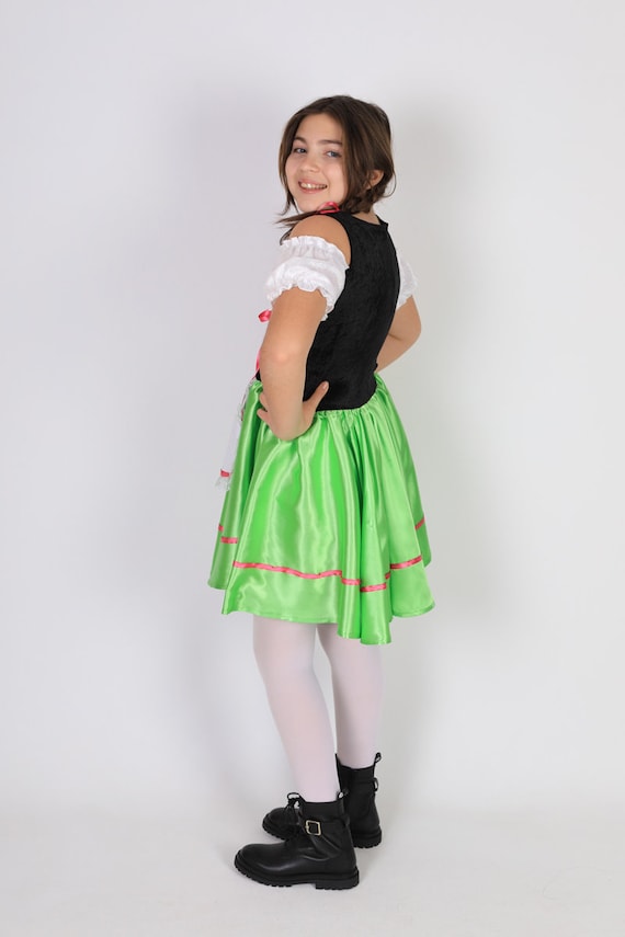 German Dress German Girl Child Costume German Child Dress Green Colored German Dress Satin Fabric German Child Dress