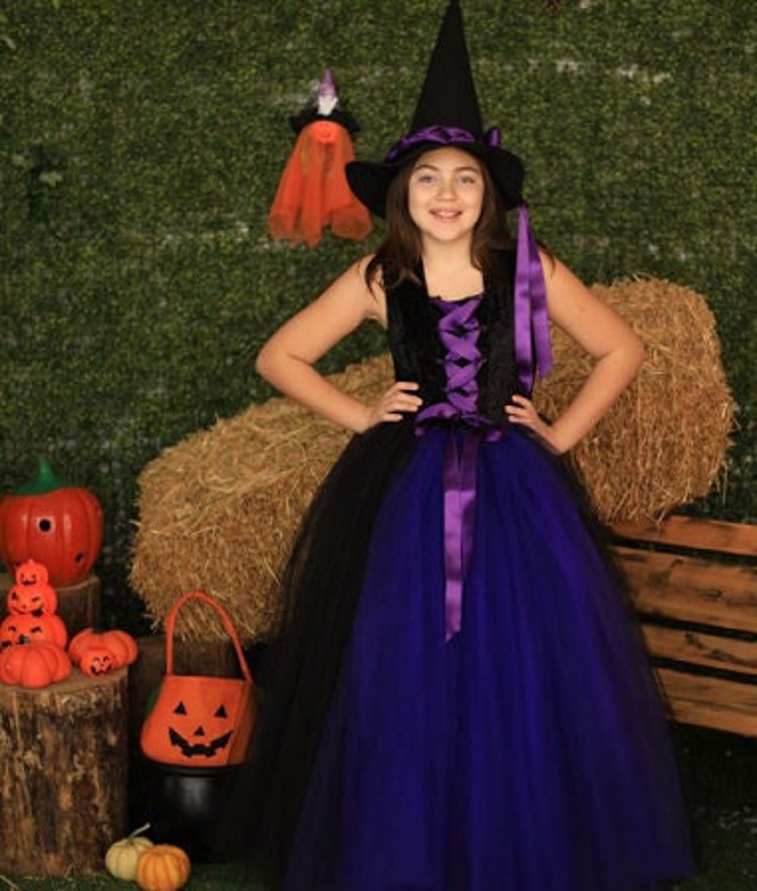Cute Witch Costume, Handmade Tulle Witch Costume, Handmade Kids Witch