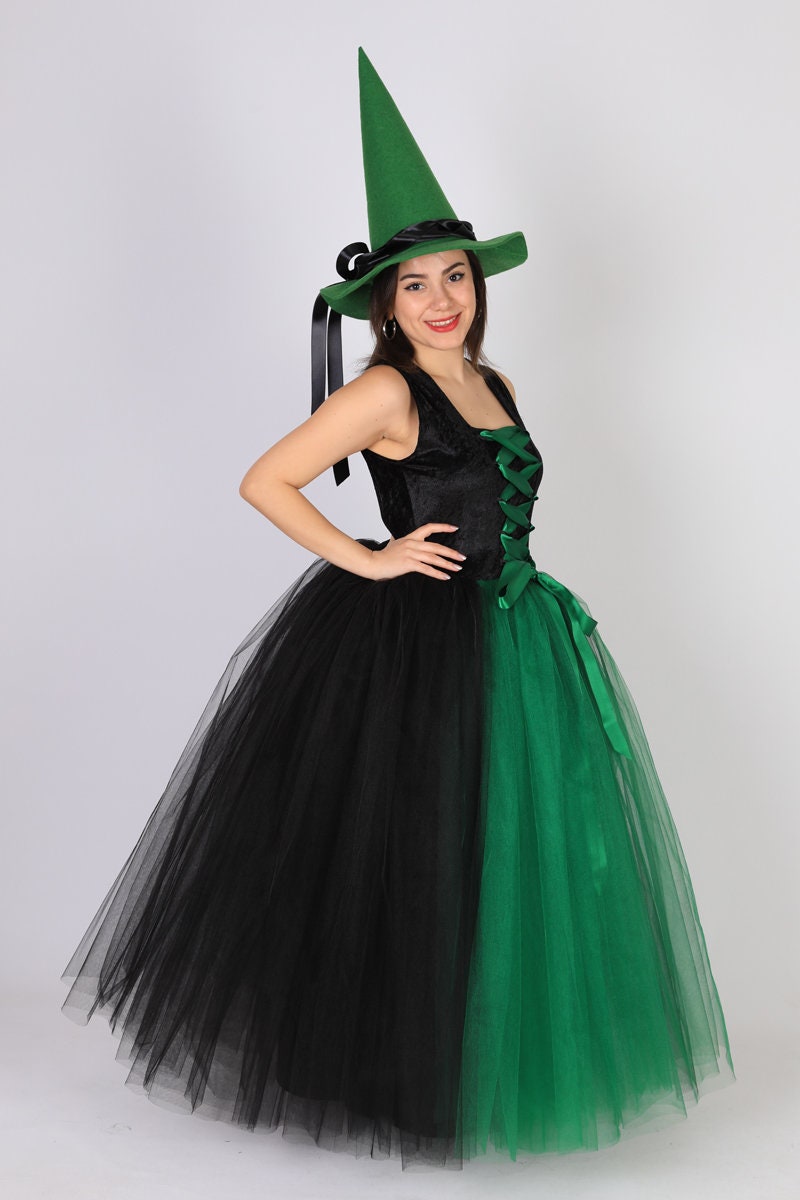 Halloween Witch Dress, Halloween Witch Costume, Green and Black Colored ...