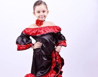 Spanish Girl Costume, Spanish Dance Costume, Handmade Spanish Child Costume, School & Event Costume