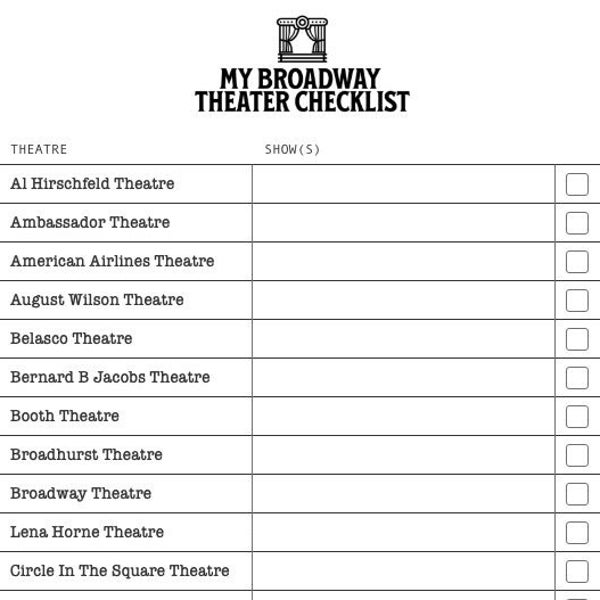 Broadway Theater Checklist for Playbill Protective Sleeves Binders