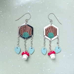 Framed Tree Moss Polymer Clay Earrings