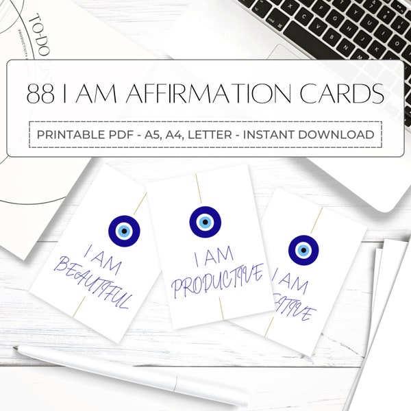 Mantra Cards | Evil Eye Print | Motivational Cards Set | Affirmation Deck Cards | Daily Encouragement