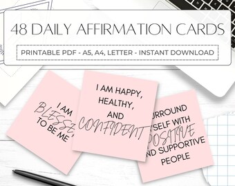 Pink Minimalistic Print | Printable Affirmation Cards | Motivational Cards Set | Affirmation Deck Cards | Daily Encouragement