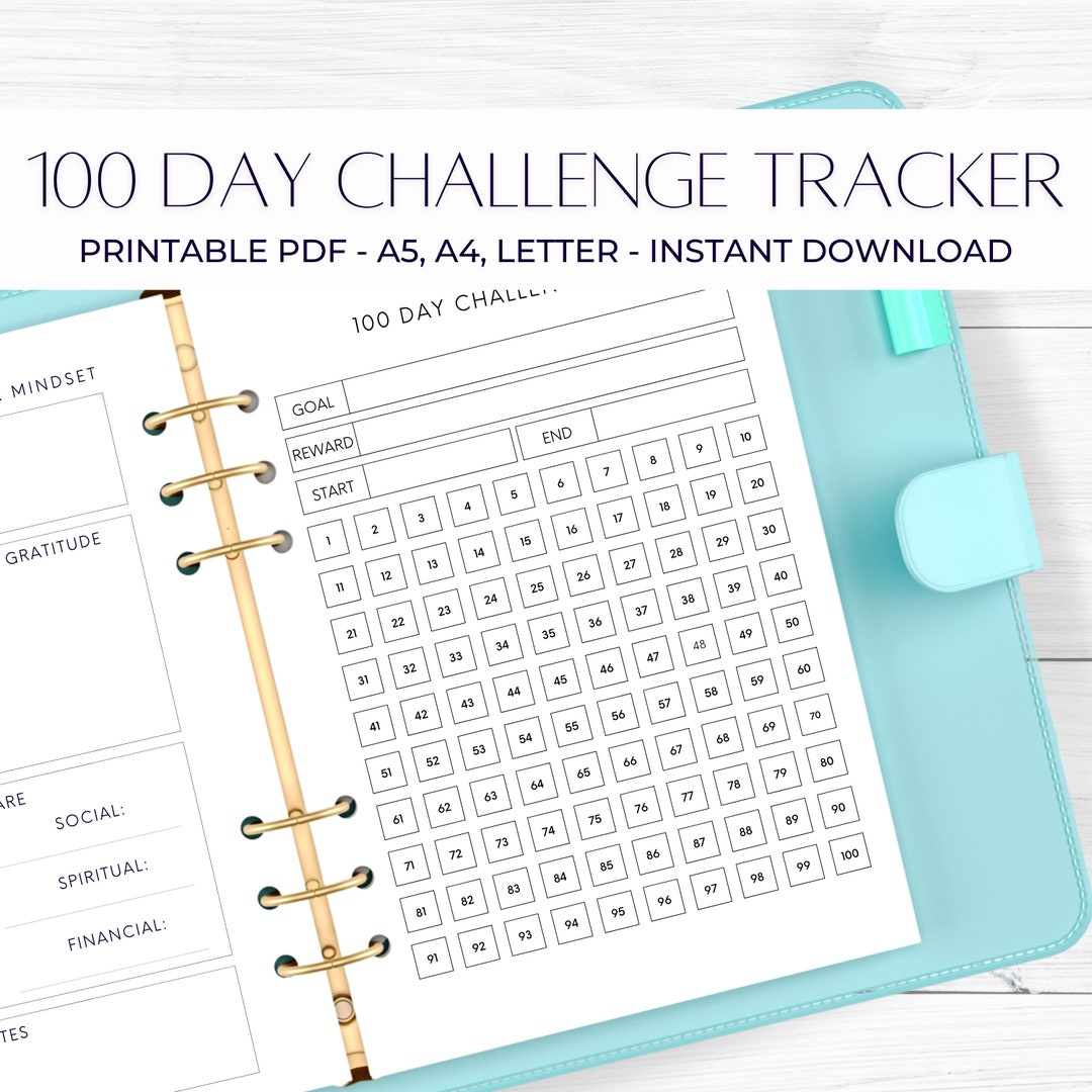100 Day Challenge Tracker With Daily Check In - Etsy