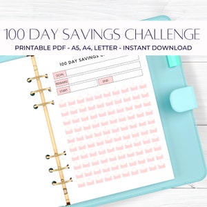 100 Day Savings Challenge with Envelopes, Custom Fillable PDF Tracker