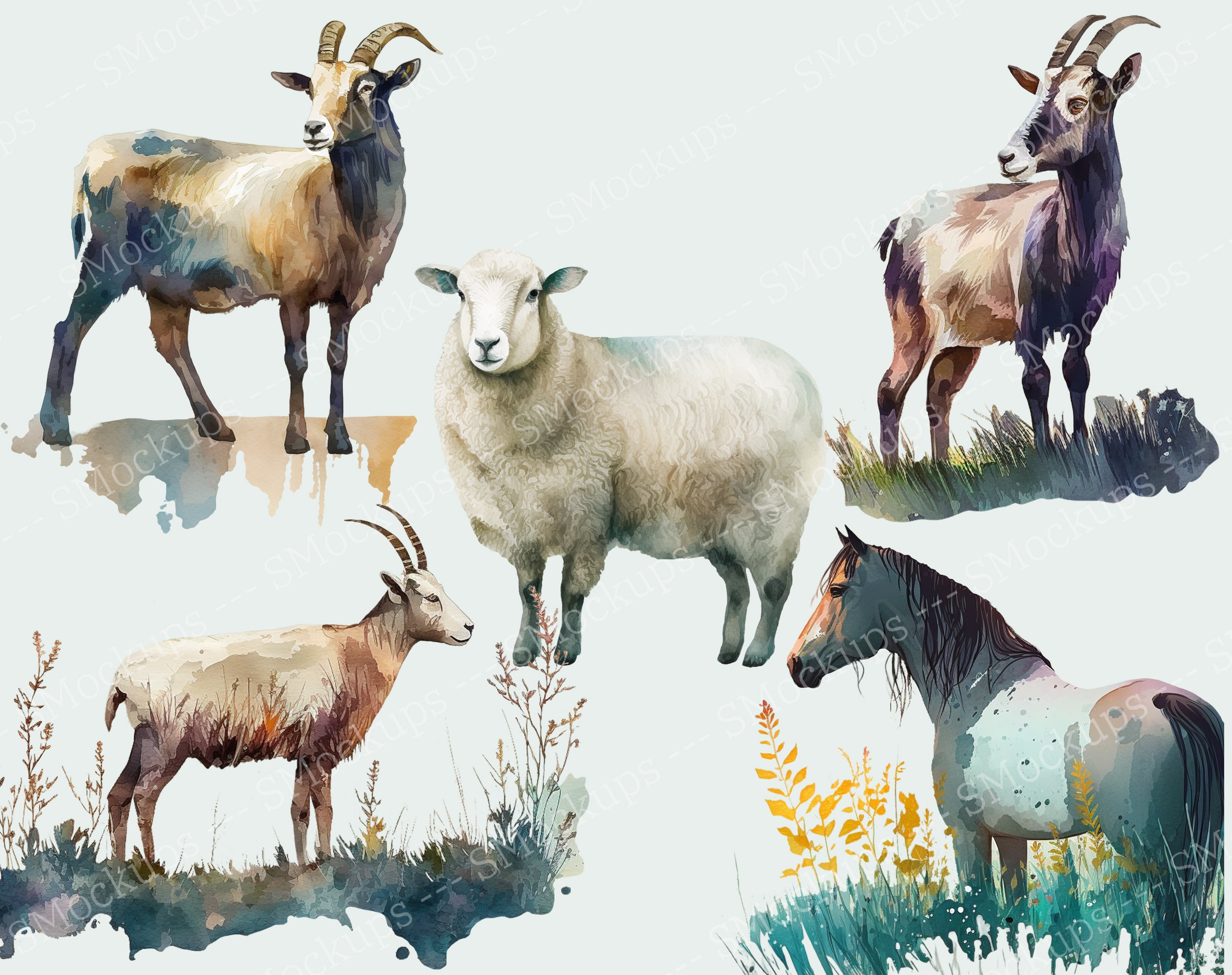 Farm Animals Png Clipart Bundle Watercolor Animals for Cards - Etsy