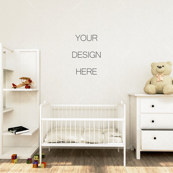 Baby Room Mockup, Nursery Mock Up, JPG Mockup Scene, Digital Background, Mockup White Wall, Wall Decor Mockup, Styled Stock Photo