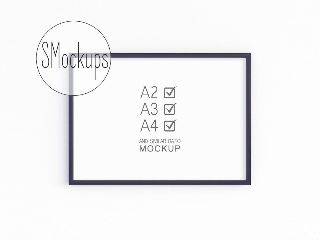 A4 Frame Mockup, Digital Black Frame, Horizontal Mock Up, A4 Frame