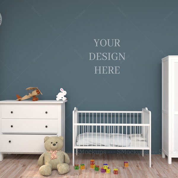 Baby Room Mockup, Nursery Mock Up, JPG Mockup Scene, Digital Background, Mockup Dark Wall, Wall Decor Mockup, Styled Stock Photo