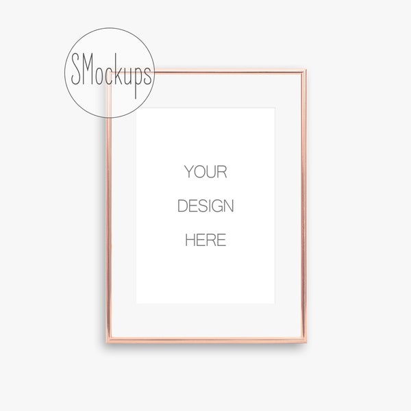 A4 Rose Gold Frame Mockup, Single Gold Frame Mockup Portrait Orientation Gold Frame, Stock Photo, Styled Digital Gold Metallic Frame Mock Up