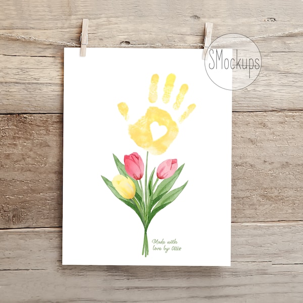 Floral handprint birthday gift from kids for mom or grandmas mothers day DIY craft gift toddler handprint craft art children baby printable