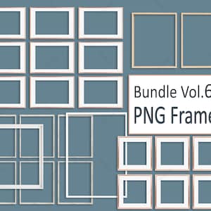 PNG Digital Frame Bundle, 6 PNG White, Wooden and Gold Frames With a Transparent Background, High Resolution PNG Frames Set, Add Your Design