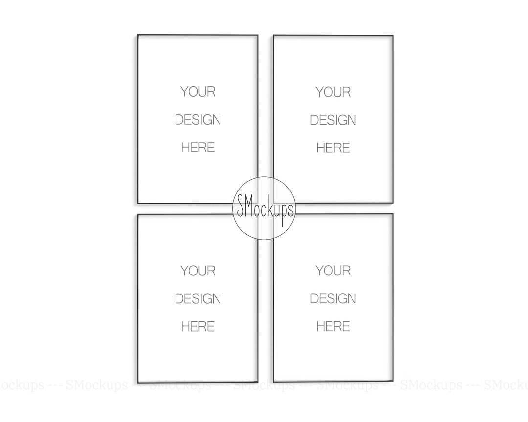 A4 A3 A2 Set of 4 Black Frames Mockup, Styled Thin Real Frame Mock Up
