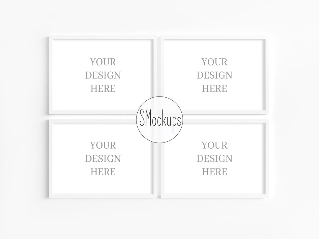 4 Frames Mockup, A4 Frame Mockup, Horizontal Mock Up, Digital White Frame, Four Empty Frames