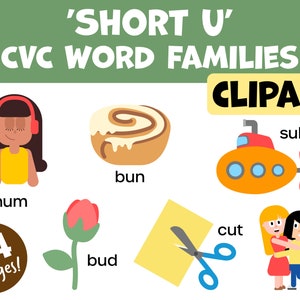 Short &#39;u&#39; CVC Word Families Phonics Clipart