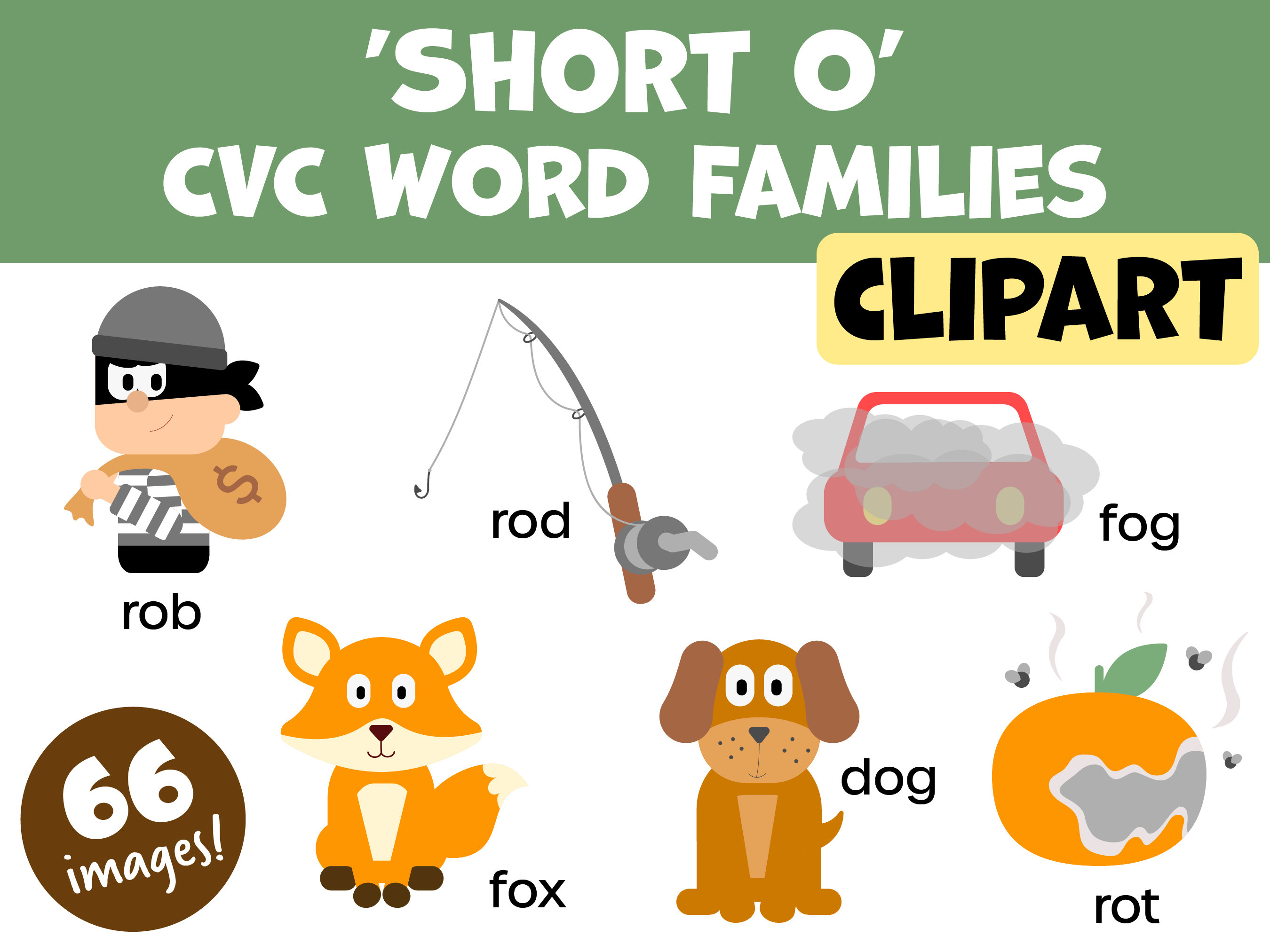 Short ‘o’ CVC Word Families Phonics Clipart Etsy