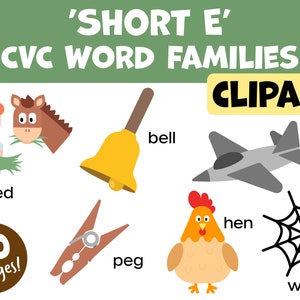 Short &#39;e&#39; CVC Word Families Phonics Clipart